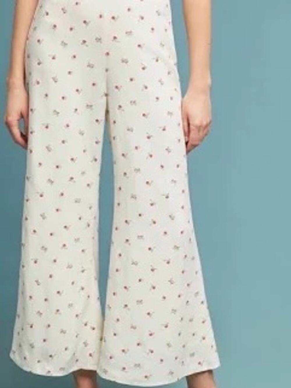 Anthropologie Feather Bone Cherry Print Pants Wide Leg Summer Talese Womens 10